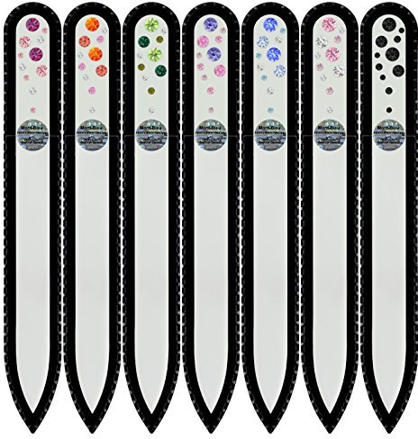 Mont Bleu Set of 6 + 1 free Crystal Nail Files hand decorated with crystals from Swarovski® | Universal Size, Hand Made, Czech Tempered Glass, Lifetime Guaranty