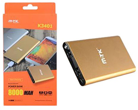 KTM One Plus 800782h Batterie de Secours Externe Plate 8000 mAh avec 2 Ports USB pour Téléphone Portable Or