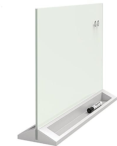 Quartet GDP1723W Tableau blanc magnétique en verre avec surface effaçable à sec avec plateaux d'accessoires, 1 marqueur et 2 aimants haute puissance Blanc 43,2 x 58,4 cm