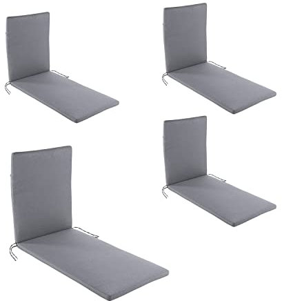 Pack 4 Cojines para Tumbona de Exterior estándar Olefin Color Gris, Medidas 196x60x5 cm, No Pierde Color, Desenfundable, Funda de cojín con Relleno para Tumbona de jardín, Cojín Hamaca de Piscina