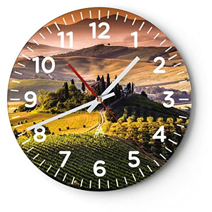 Modern Wanduhr Landwirtschaft Bauernhof Toskana Weinberg 30x30cm Rund Klein Wand Uhr Glas Analog Zimmeruhren Küche Büro Wohnzimmer Glasuhr Wall Clock Dekoration Design Küchenuhr C4AR30x30-2465