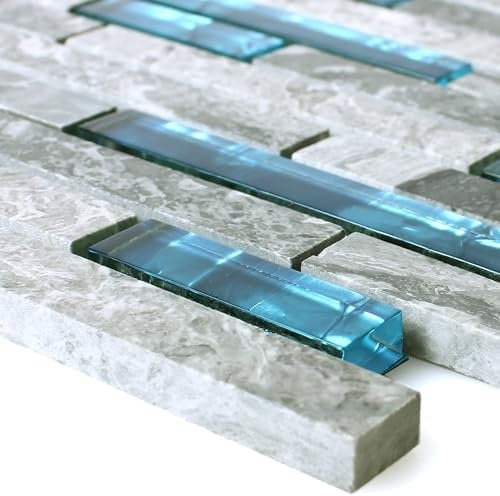Glas Mosaik Naturstein Fliesen Sinop Grau Blau Brick Poliert Glnzend Küche Bad