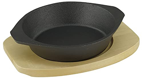 GVK ECO Servierpfanne Ø 19 cm aus Gusseisen mit Holzuntersetzer 1 Stück im Set