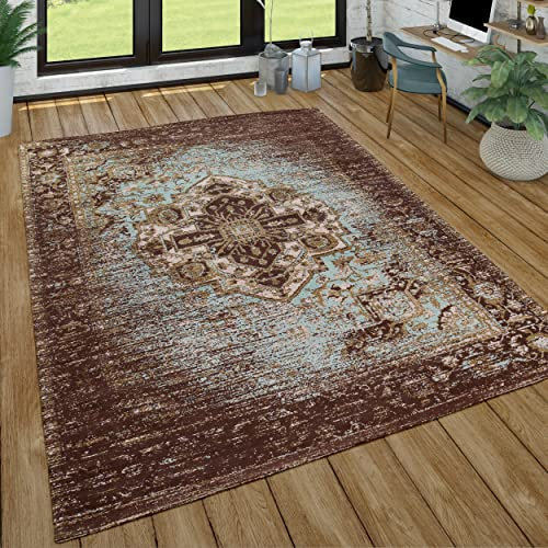 Paco Home Orient Kurzflor Teppich Wohnzimmer Used-Look Orientalisches Design In Braun, Grösse:80x150 cm