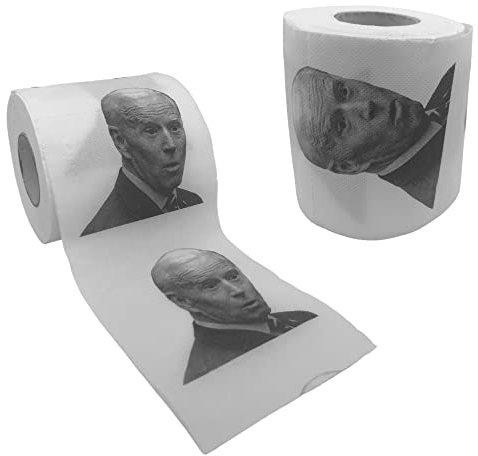 Pesky Patriot Toilet Paper, 2-Ply Biden TP, 2-Rolls, Funny Political Novelty Gift, Joe Biden's Face, Soft & Strong, Unscented, Medium, 150 Sheets per Roll