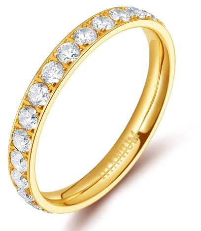 Zakk Eternity Ring 3mm Damen Ewigkeitsringe Titan Verlobungsringe Eheringe Trauringe Memoirering mit Zirkonia Silber Gold Rosegold(Gelbgold, 51 (16.2))