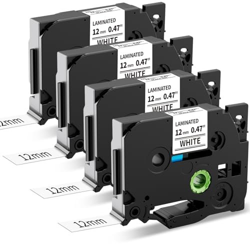 MarkField 4x H100LB H110 Band 12mm Kompatibel mit Brother P-Touch Bänder TZe-231 Tze231 12mm 0.47 Weiß Schriftband für Brother D200 E110 D400 PT-H100R H107 H105 H101C 900 1000 1005 1830 P700