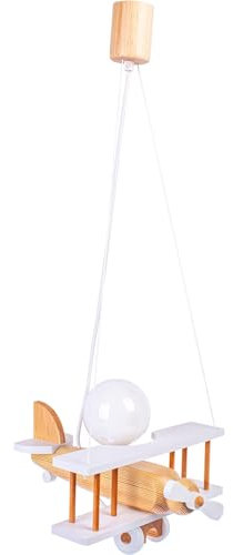 HELLUX Kinderzimmer Lampe Decke aus Holz | Deckenleuchten für Kinder | Kinderlampe Decke 70x29x32cm für Babyzimmer | Flugzeug Lampe E27 ohne Leuchtmittel (Weiß/Naturholz)