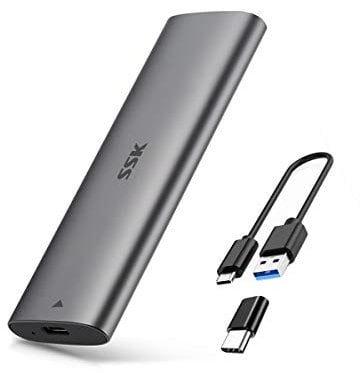 SSK Boîtier SSD M.2 SATA NGFF sans Outil Adaptateur SSD externe USB 3.2 Gen 2 (6 Gbit/s) Type-C Prise en Charge de la Garniture UASP pour SSD M2 2242/2260/2280 (pour SSD M.2 SATA Uniquement)