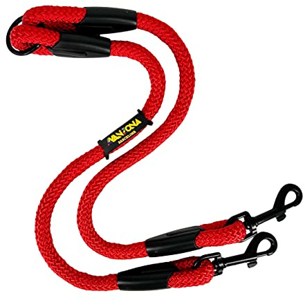 Dog Lead, Double Hooks for 2 Dogs, Made in Spain, for Small Medium and Large Dogs. Red