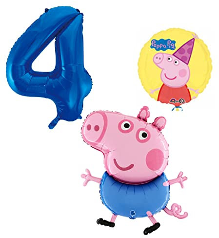 Ballonset Schorsch 3 er Set Schorsch Folienballon, Zahl 4 in Blau, Peppa rund
