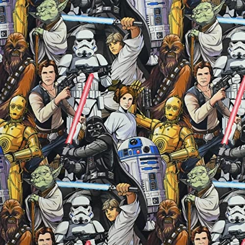 Loopomio Jersey Stoffe Star Wars R2D2 C3PO Darth Vader Luke Skywalker Chewbacca Yoda VB, 0.5m x 1.5m