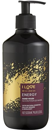 I LOVE Wellness Energy Handseife Belebende Flüssigseife mit Orangen- & Bergamotte-Öl – Mit Aloe Vera & Vitamin E – Vegane & vegetarische Handpflege 500ml