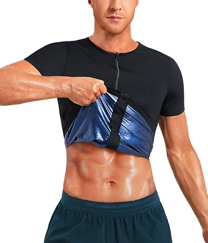 REDPAI Sweat Sauna Suits Men Polymer Zipper Sauna Shirt Short Sleeve Waist Trainer Heat Trapping Compression Sauna Vest, Black, XXL