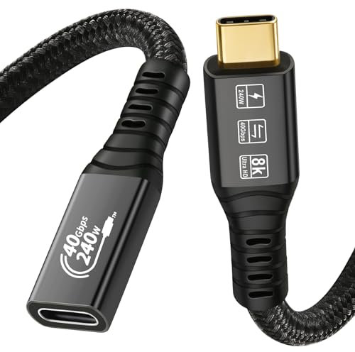 CHENLENIC USB4 extension Compatible Thunderbolt 4 Cable Male to Female 8K@60Hz 5K/4K Video 40Gbps Data Rate 20V 5A 240W Power Delivery USB-C Cable External SSD eGPU 0.8m
