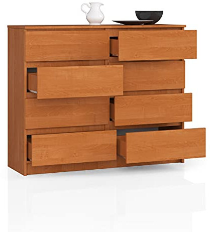 BDW Kommode, 8 Schubladen, viel Stauraum, Kleiderschrank, Flur, Badezimmerschrank, Kommode, Multifunktionsschrank. Abmessungen: 120 x 99 x 40 (Erle)