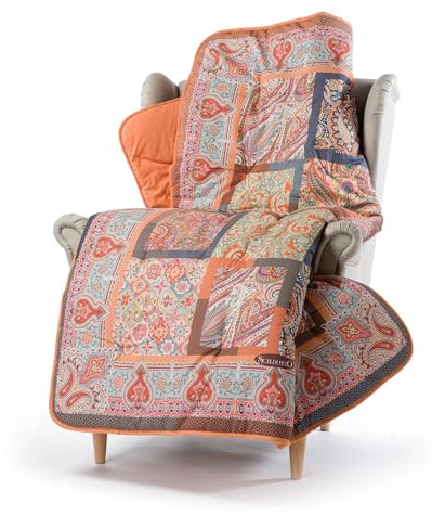 Caleffi - Scaldotto, Plaid Divano in Cotone, Coperta ASIA colore ambra 130x170cm imbottitura in fibra anallergica - Coperte per adulti e bambini