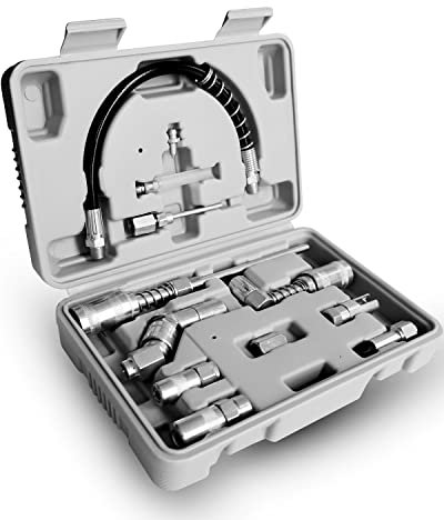 Grease Gun Accessory Set 12 Piece, Grease Coupler Kit and Grease Gun Attachments Kit with Carrying Case, Lube Gun Accessory Kit All-in-One Set Includes Couplers Nozzles Adapters and Flex Hose