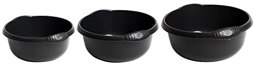 (Set of 3) Midnight Grey Round Multipurpose Plastic Bowl 5L+7L+10L Washing Up Bowl Mixing Bowl Washing Basin Bowl Sink Tidy Organiser Wash Tub Space Saving For Home Kitchen Camping (Assorted Sizes)