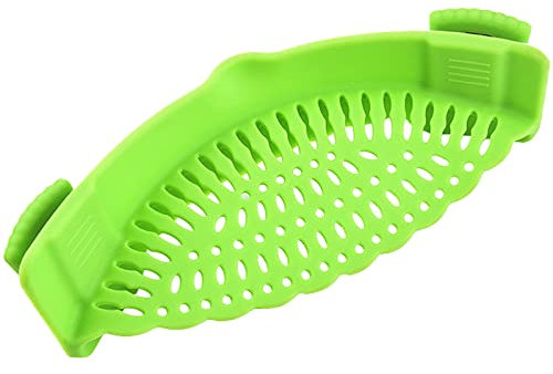 SUpoetry 1 Piezas Colador Rápido, Escurridor de Manos Libres, Colador de Silicona con Clip, para Todas las Ollas y Tazones, (Verde)