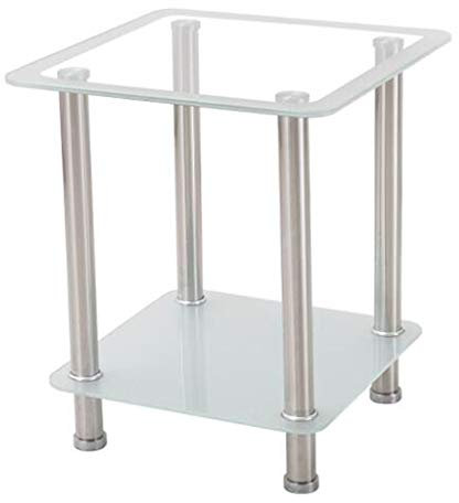 Nachttisch aus Glas, Kleiner Couchtisch mit 2 Ebenen, quadratische Sofa-/Beistelltische für Wohnzimmer, leicht zu reinigen