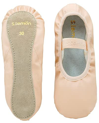 s.lemon Leather Ballet Shoe Enfants Cuir Semelle Complète Chaussons de Danse Ballet Rose 28