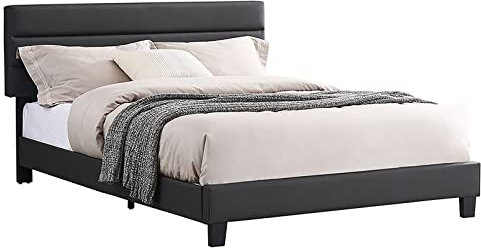 CARO-Möbel Polsterbett Bedford 140x200 cm, Bett Kunstleder Bezug in schwarz, Einzelbett im skandinavischen Stil, bequemes gepolstertes Bett, Jugendbett inkl. Lattenrost