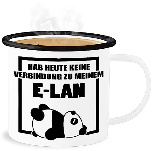 Emaille Becher Blechbecher - Statement - Hab heute keine Verbindung zu meinem E-LAN - 300 ml - Weiß Schwarz - statements elan tasse frohes neues jahr e lan new year panda statement-spruch zum mit
