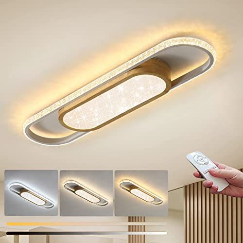 LED Deckenlampe Holz Dimmbar Deckenleuchte mit Fernbedienung Moderne Kristall Wohnzimmerlampe 3000~6000K Deckenbeleuchtung Innen Weiß für Kinderzimmer Schlafzimmer Esszimmer Küche Flur Licht (60CM)