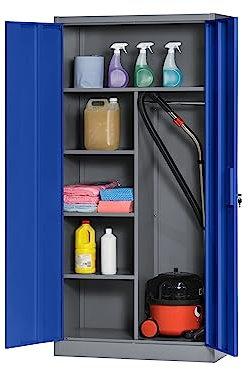 The Workplace Depot Heavy Duty Metal Storage Locker Steel, Vandal-Resistant, 4 Adjustable Shelves, Lockable Doors, Blue Powder Coating – Ideal for Industrial and Office Use (Blue)