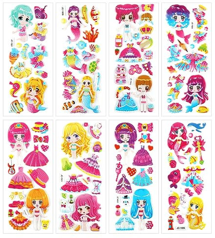 Aufkleber Kleinkind, Über 130 Verschiedene 3D Aufkleber Niedlich 3d Puffy Aufkleber Aufkleber Meerjungfrau Aufkleber für Scrapbooking Einschließlich Meerjungfrau, Kleid, Muschel, Schleife Usw
