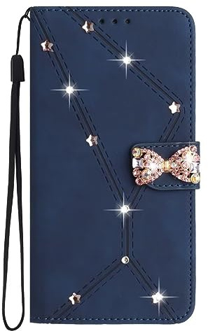 Hülle Case für Samsung Galaxy A52/A52S Glitzer Bling Strass Schmetterling Diamant Handyhülle für Samsung Galaxy A52/A52S Flip Schutzhülle mit Standfunktion Handytasche Schutz Handyhülle Mädchen,blau