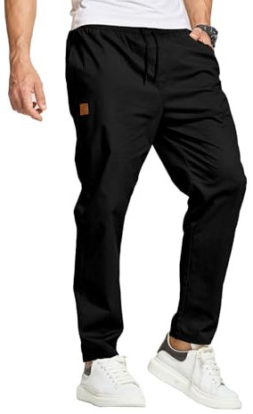 JustSun Hosen Herren Chino Cargo Hose Herren Freizeithose Cargohose Männer Jogginghose Herren Baumwolle Elastische Taille mit Kordelzug Schwarz L
