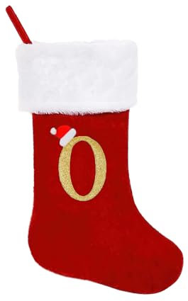 Personalized Christmas Stockings 45 cm Initial Monogram Embroidered Letter Christmas Stocking Red Velvet Xmas Stockings Classic Christmas Stockings Holiday Decor Tree Decoration for Kids & Adults (O)