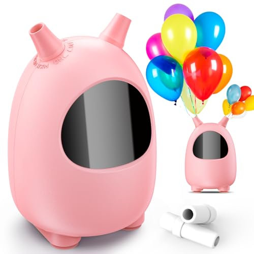 FITMITE Pompe à Ballon Électrique, Pompe à Ballon Portable à Double Buse Électrique, Pompe à Ballon à pour Décoration de Fête 110V-120V, 600W (Rose)