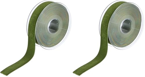 Berisfords Velvet Ribbon, Moss, 5 m, Width 22 mm (Pack of 2)