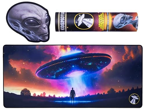 KOSMOYARD XXL Gaming Mauspad Set für computer/Laptop - Gross Premium Gamer Mousepad Gaming-Set - UFO & Gray Alien Design Schreibtischunterlage Mat für Maus/Tastatur - Deko Style Mouse Pad/Pads