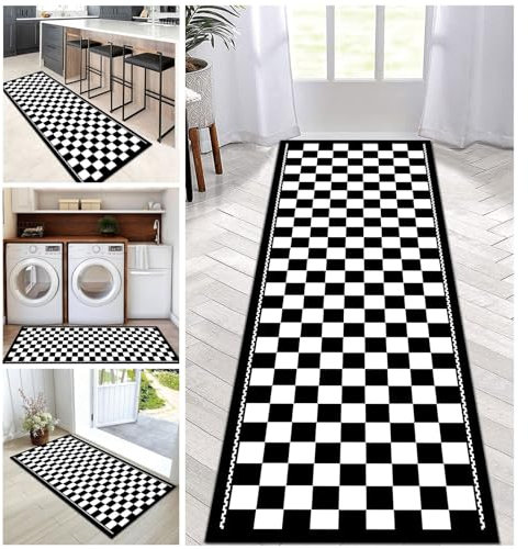 Moderner Flurläufer-Teppich in Schwarz und Weiß, rutschfest, lang, 150 cm, 2 m, 250 cm, 3 m, 350 cm, 4 m, 5 m, 6 m, waschbar, schmale Teppiche für den Eingangsbereich der Küche, des Wohnzimmers ( Size