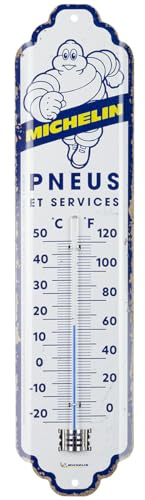 Nostalgic-Art Retro Thermometer, 7 x 28 cm, Michelin – Pneus & Services – Geschenk-Idee für Motor-Fans, Original Lizenzprodukt (OLP), aus Metall, Vintage Design, Reifen-Deko
