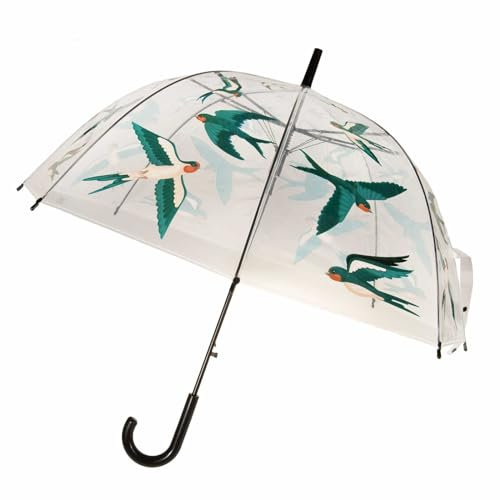 SIDCO Regenschirm transparent Automatikschirm Stockschirm Vögel Schwalben Schirm