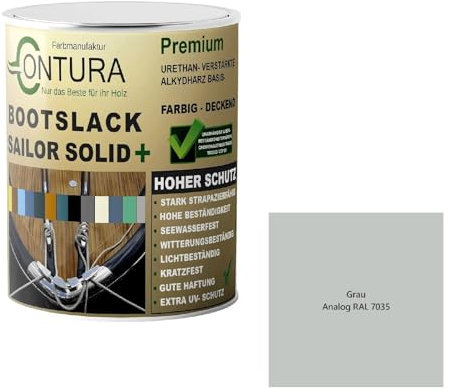 Contura Bootslack Farbig SEIDENMATT Yacht- Buntlack Metall Holz GFK Holzlack Boot Farblos (Grau - RAL 7035 Analog, 1 Liter)