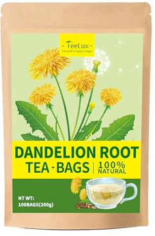 TeeLux Dandelion Root Tea Bags, Premium Raw Dandelion Root, Caffeine Free Herbal Tea 100 Count, Compostable Tea Bags