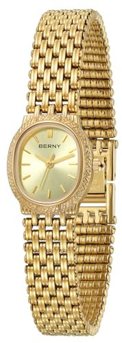 BERNY Gold Uhren für Frauen Oval Ladie's kleine Uhr Quarzwerk 3ATM wasserdicht weibliche Armbanduhr klein und Exquisite Werkzeuge enthalten -Gold Dail
