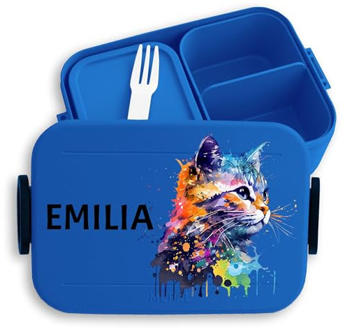 Kinder Bento Box Midi für Mepal Bentobox - Katzen Brotbox Katze Vesperbox Cat I Cats Lunchbox Katzenliebhaber - 900 ml - Blau - brotdose mädchen schule vesperdose katzenmotiv name snackbox
