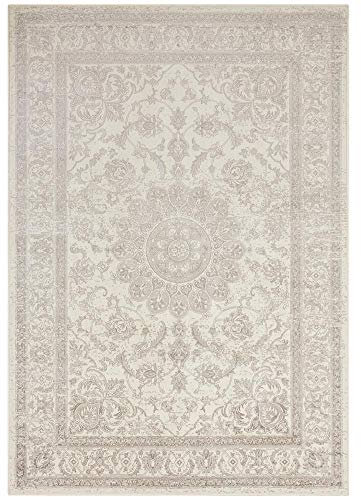 Teppich Boss - Samt Teppich Orient Täbris Persisch Klassisches Design edle Optik Bordüre Ornamente Blumen Muster Wohnzimmer Schlafzimmer Küche Diele Flur Büro, Größe:160x230 cm, Farbe:Creme/anthrazit