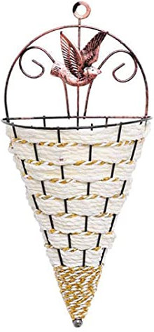 Hanging Planters Baskets, Wall Hanging Flower Baskets Wicker Woven Wall-Mounted Plant Pot Holder Cone Storage for Home Garden White