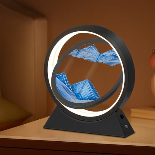 BVJKHQ Sandbilder Zum Drehen, 3d Fließende Sandmalerei Nachtlicht, 10 Zoll Sandbild mit Nachtlicht für Erwachsenes Teenager Kind, Bewegende Sandkunstbild Landschaft für Desktop Deko