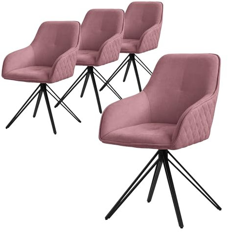 ML-Design Esszimmerstühle drehbar 4er Set Textil Webstoff Altrosa, Wohnzimmerstuhl mit Armlehne/Rückenlehne, 360° Drehstuhl, Polsterstuhl mit Metallbeine, Ergonomische Sessel, Küchenstuhl Loungesessel