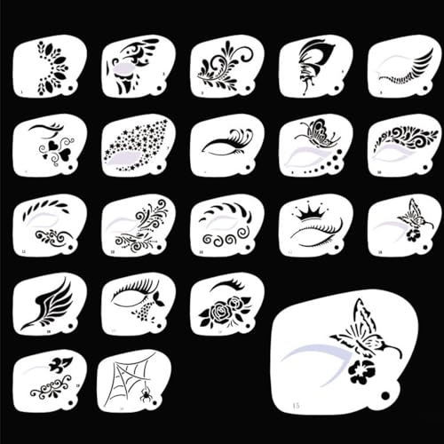 KARLOR 20 PCS Gesichtsbemalung Schablonen Wiederverwendbar Face Paint Face Painting Stencils Gesichtsmalerei Vorlager aus Polyester Harz für Gesicht Makeup Tattoo 10 * 8.5cm
