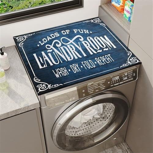 Highdi Housse de Protection pour Machine à Laver Top, Coussin de Machine à Laver Antidérapant Housse de Machine à Laver pour Machine à Laver Ou Sèche-Linge (Lettres Bleues,40 * 40cm)